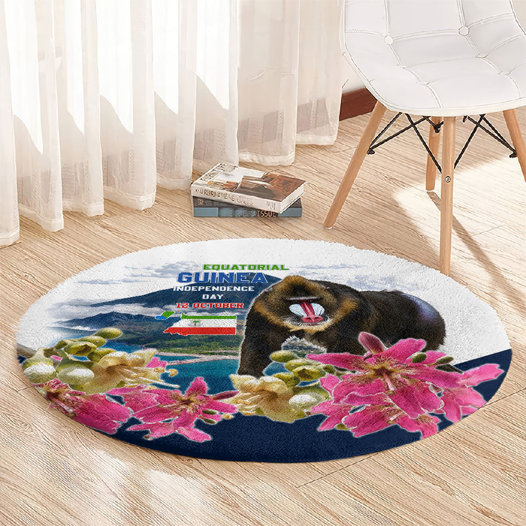 Equatorial Guinea Independence Day Mandrill Round Carpet Patriotic Floral African Pride Map