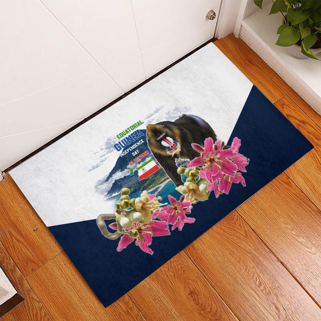 Equatorial Guinea Independence Day Mandrill Rubber Doormat Patriotic Floral African Pride Map