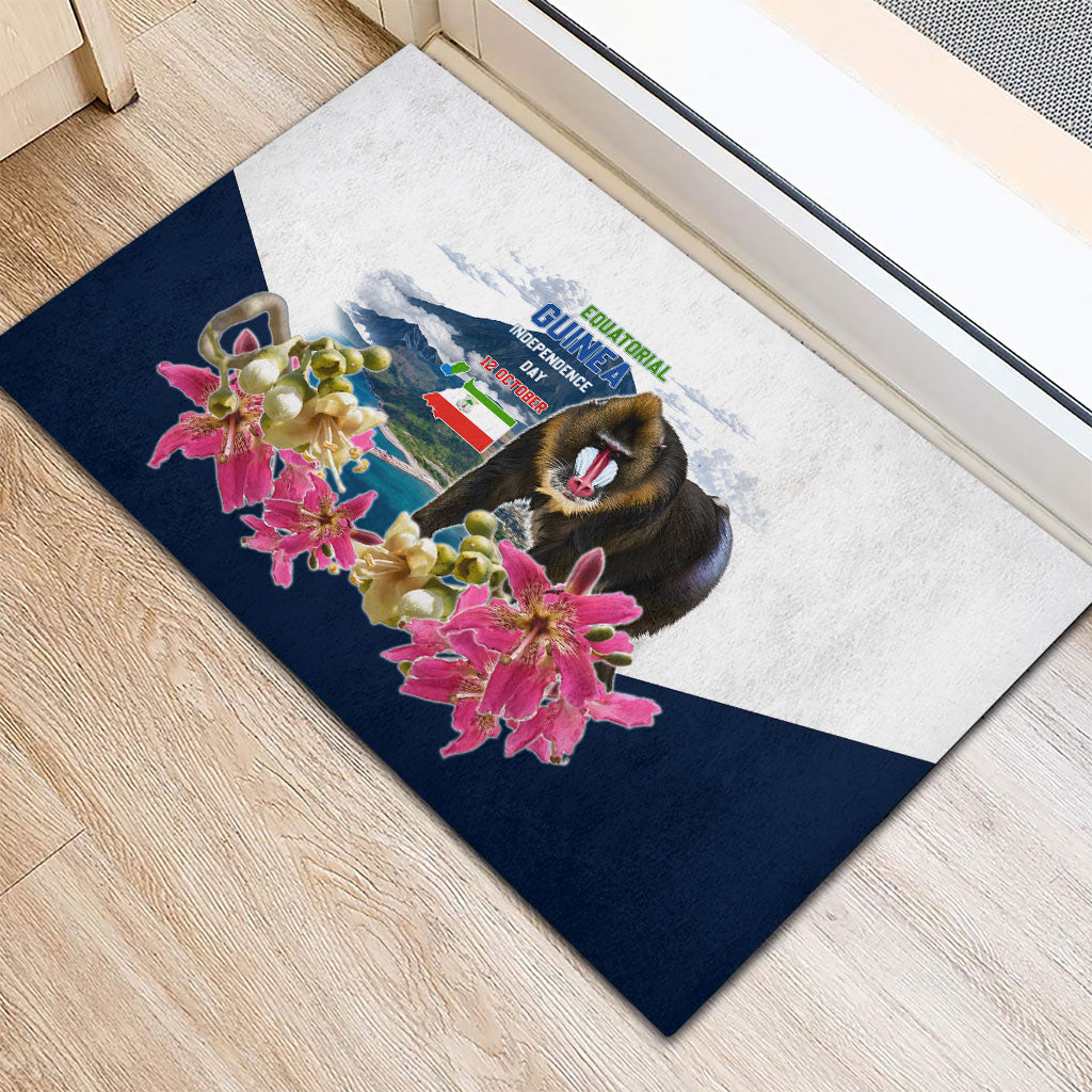 Equatorial Guinea Independence Day Mandrill Rubber Doormat Patriotic Floral African Pride Map