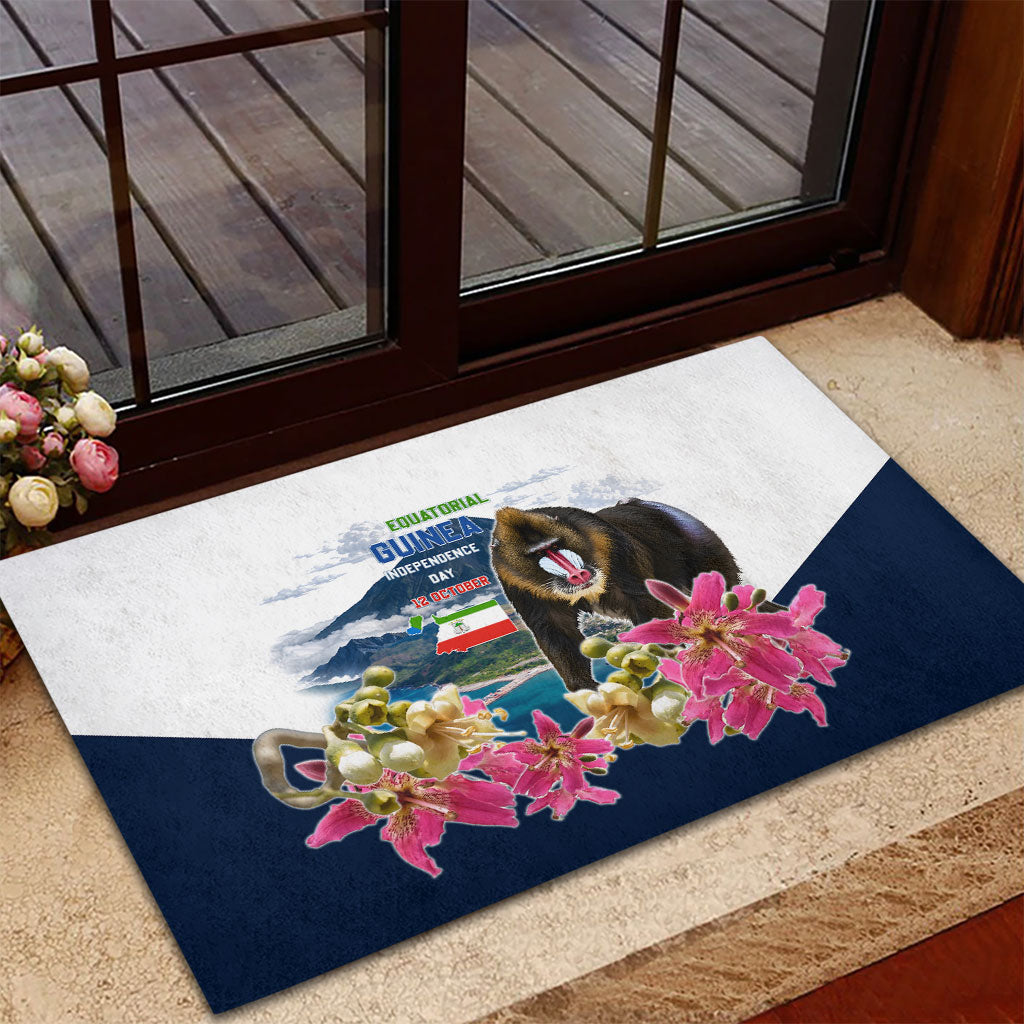 Equatorial Guinea Independence Day Mandrill Rubber Doormat Patriotic Floral African Pride Map