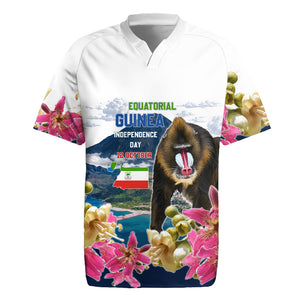 Equatorial Guinea Independence Day Mandrill Rugby Jersey Patriotic Floral African Pride Map