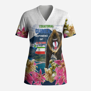 Equatorial Guinea Independence Day Mandrill Scrub Top Patriotic Floral African Pride Map