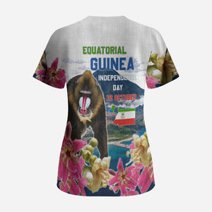 Equatorial Guinea Independence Day Mandrill Scrub Top Patriotic Floral African Pride Map