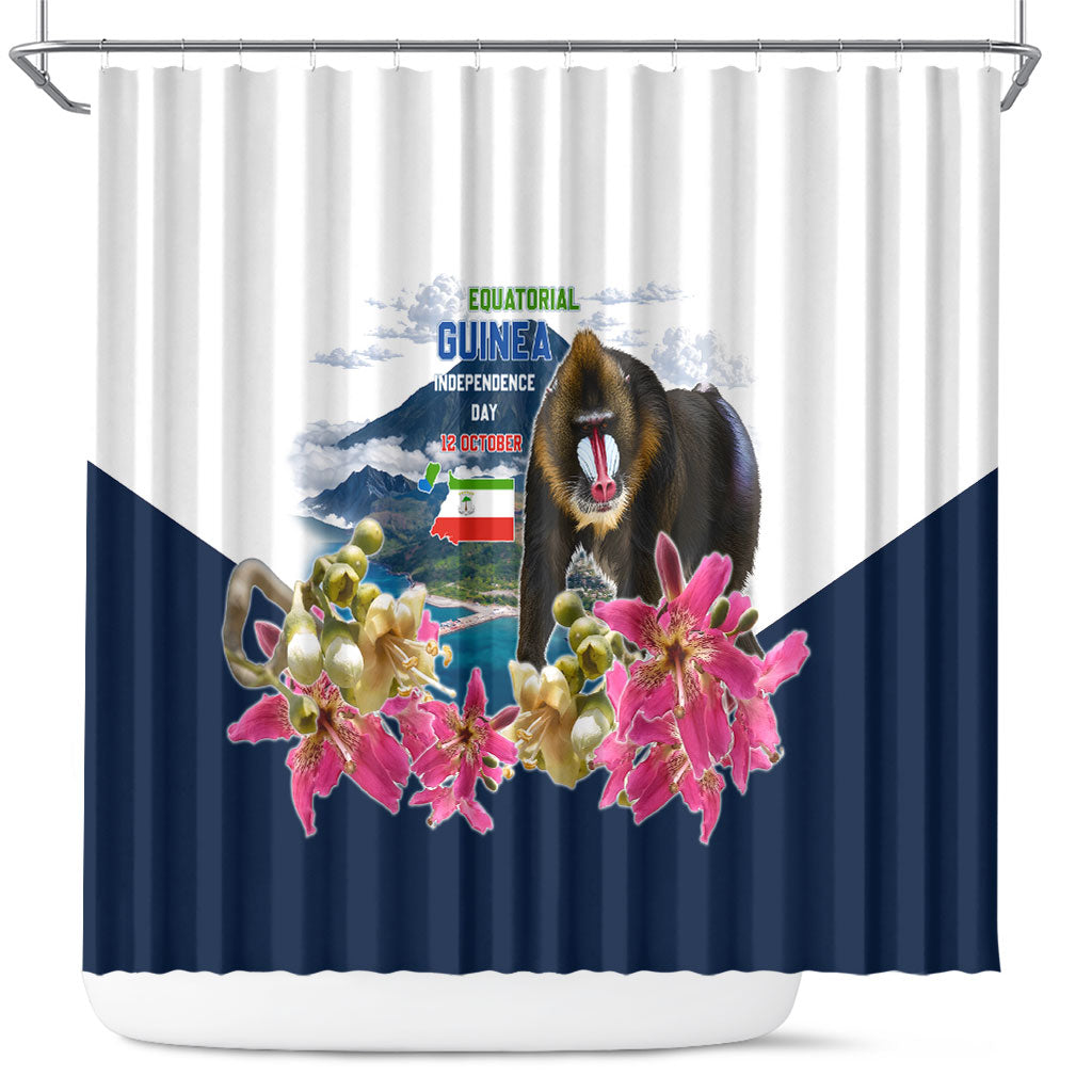 Equatorial Guinea Independence Day Mandrill Shower Curtain Patriotic Floral African Pride Map