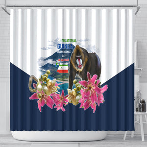 Equatorial Guinea Independence Day Mandrill Shower Curtain Patriotic Floral African Pride Map