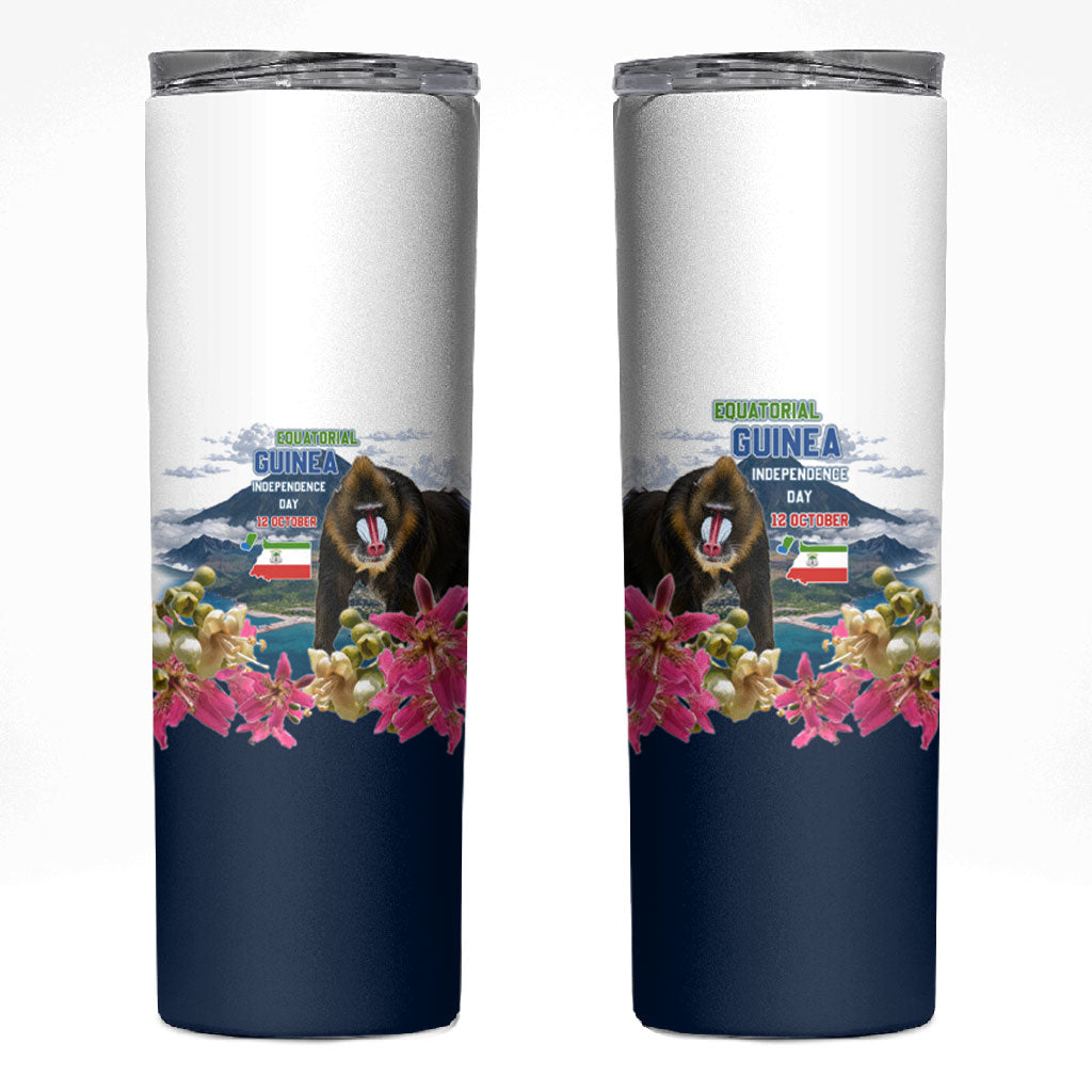 Equatorial Guinea Independence Day Mandrill Skinny Tumbler Patriotic Floral African Pride Map