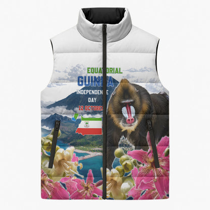 Equatorial Guinea Independence Day Mandrill Sleeveless Puffer Jacket Patriotic Floral African Pride Map