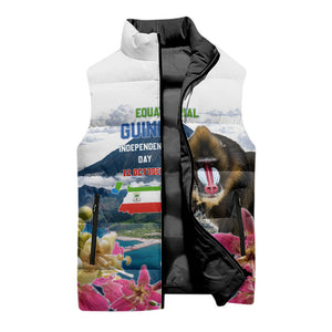 Equatorial Guinea Independence Day Mandrill Sleeveless Puffer Jacket Patriotic Floral African Pride Map