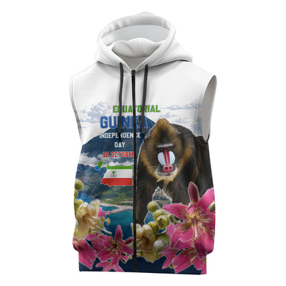 Equatorial Guinea Independence Day Mandrill Sleeveless Zip Hoodie Patriotic Floral African Pride Map