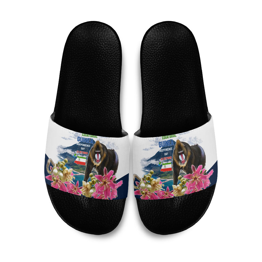 Equatorial Guinea Independence Day Mandrill Slide Sandals Patriotic Floral African Pride Map