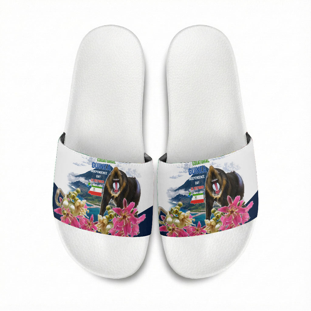 Equatorial Guinea Independence Day Mandrill Slide Sandals Patriotic Floral African Pride Map