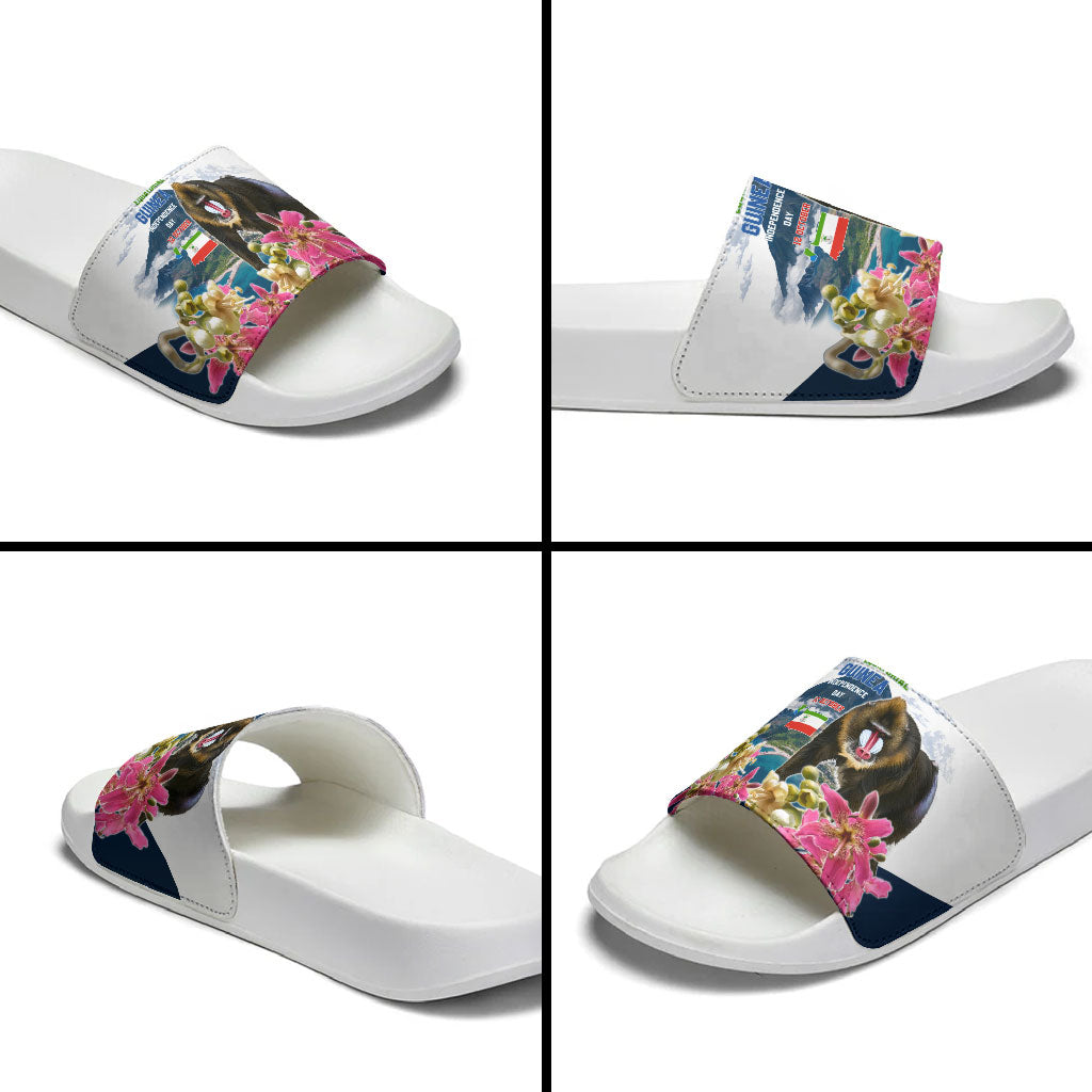 Equatorial Guinea Independence Day Mandrill Slide Sandals Patriotic Floral African Pride Map
