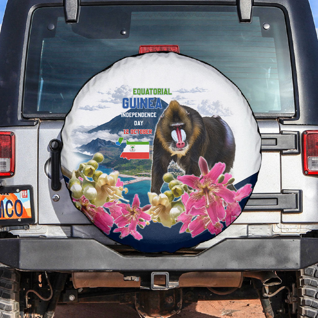 Equatorial Guinea Independence Day Mandrill Spare Tire Cover Patriotic Floral African Pride Map