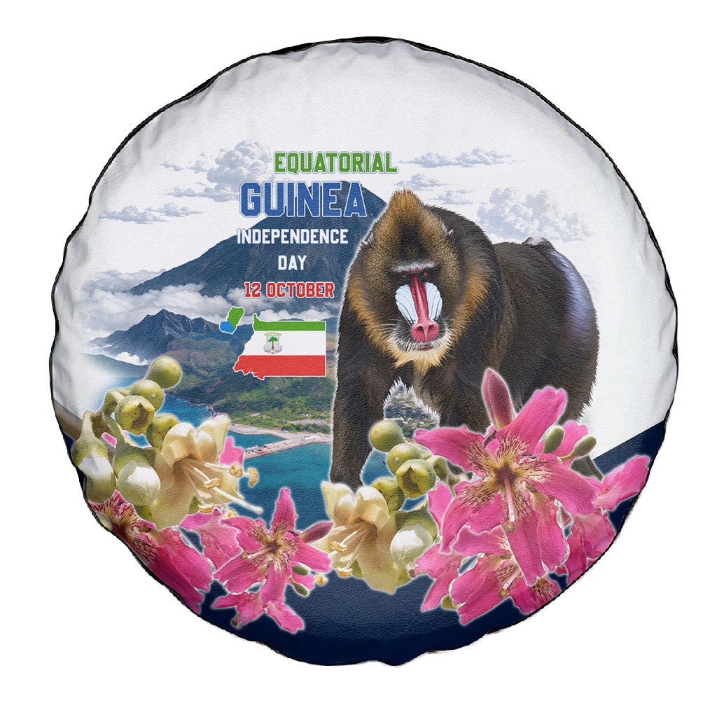 Equatorial Guinea Independence Day Mandrill Spare Tire Cover Patriotic Floral African Pride Map