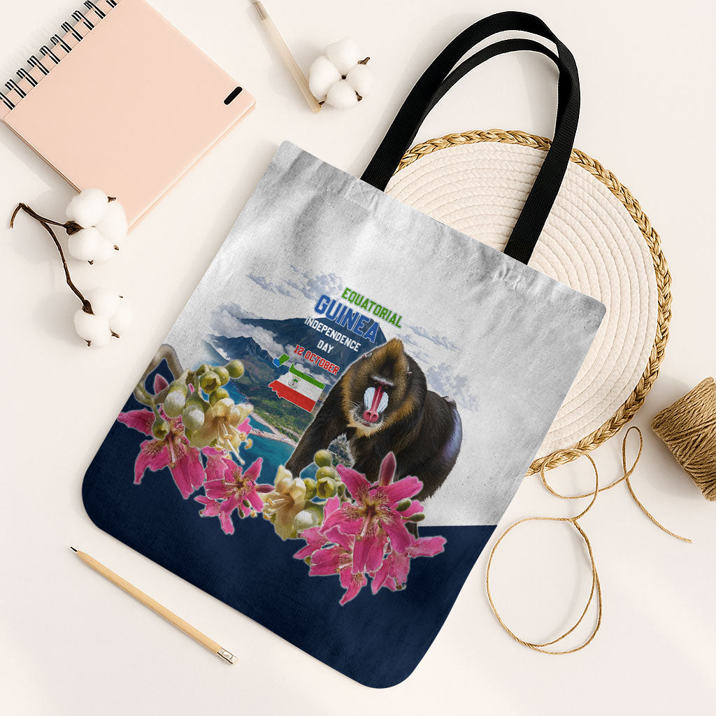 Equatorial Guinea Independence Day Mandrill Tote Bag Patriotic Floral African Pride Map