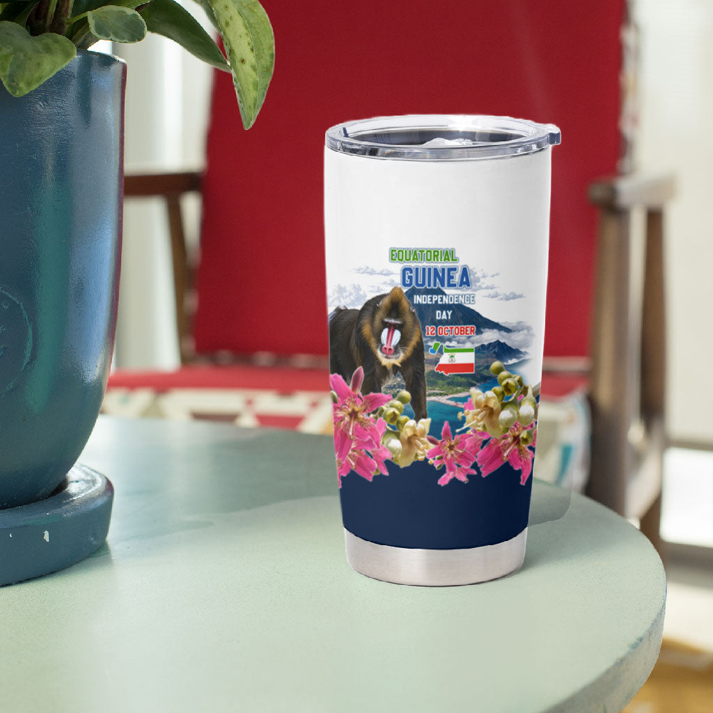 Equatorial Guinea Independence Day Mandrill Tumbler Cup Patriotic Floral African Pride Map
