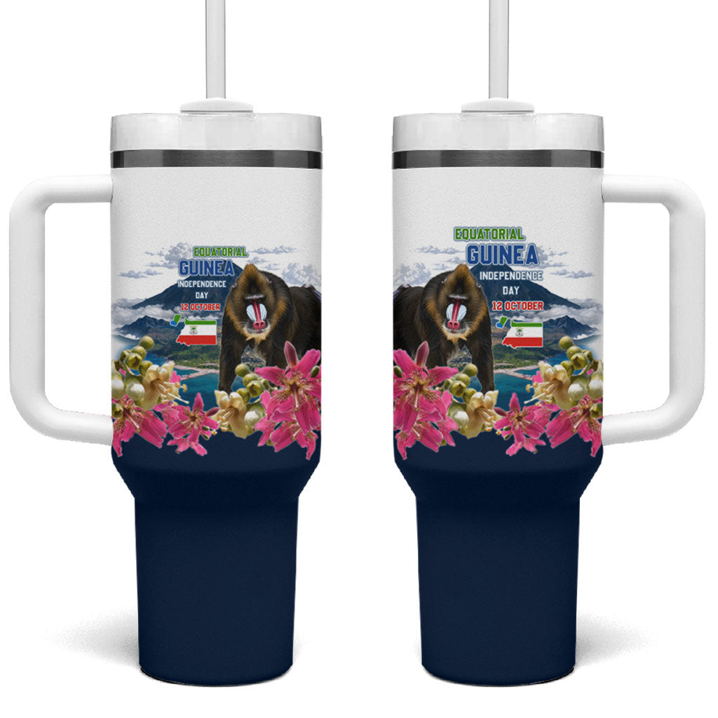 Equatorial Guinea Independence Day Mandrill Tumbler With Handle Patriotic Floral African Pride Map