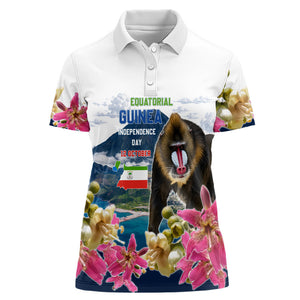 Equatorial Guinea Independence Day Mandrill Women Polo Shirt Patriotic Floral African Pride Map