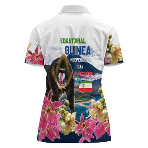 Equatorial Guinea Independence Day Mandrill Women Polo Shirt Patriotic Floral African Pride Map