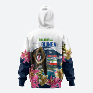 Equatorial Guinea Independence Day Mandrill Zip Hoodie Patriotic Floral African Pride Map