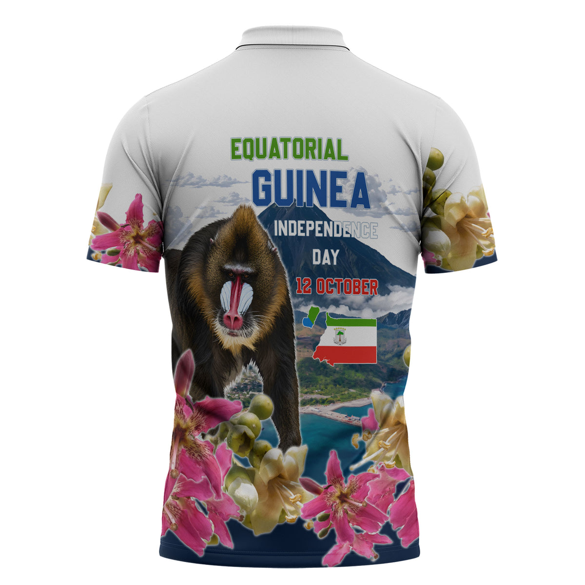 Equatorial Guinea Independence Day Mandrill Zipper Polo Shirt Patriotic Floral African Pride Map
