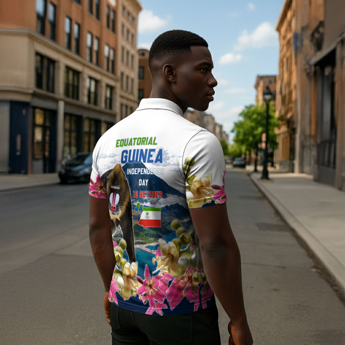 Equatorial Guinea Independence Day Mandrill Zipper Polo Shirt Patriotic Floral African Pride Map