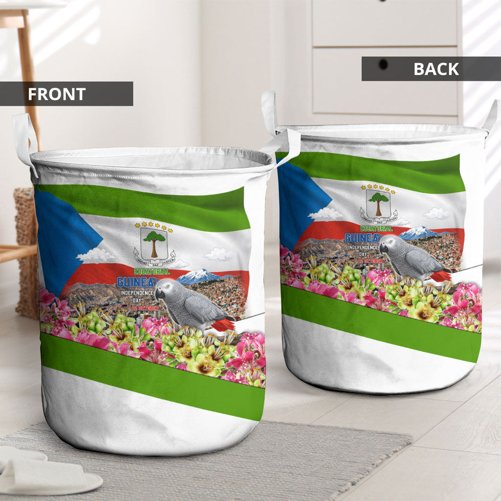 Equatorial Guinea Independence Day Parrot Laundry Basket Patriotic Flag Coat Of Arms Tropical Floral