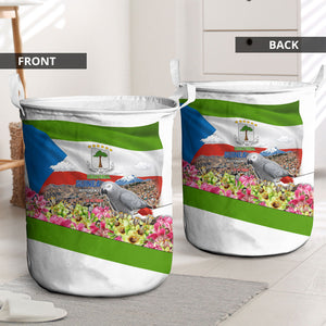 Equatorial Guinea Independence Day Parrot Laundry Basket Patriotic Flag Coat Of Arms Tropical Floral