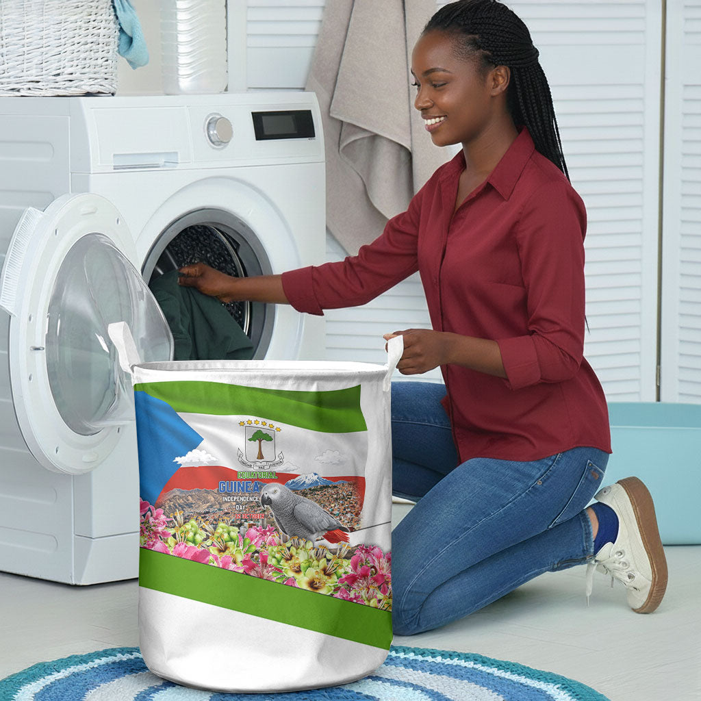 Equatorial Guinea Independence Day Parrot Laundry Basket Patriotic Flag Coat Of Arms Tropical Floral