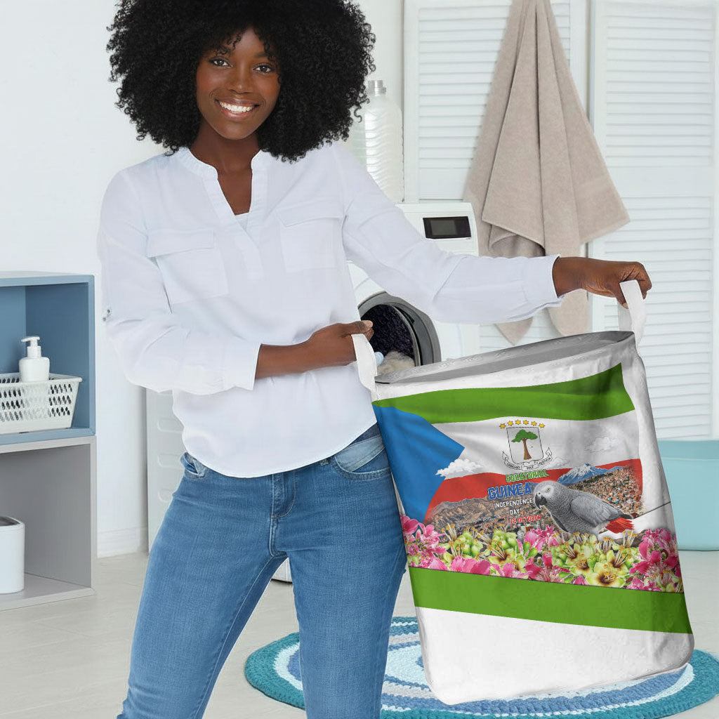 Equatorial Guinea Independence Day Parrot Laundry Basket Patriotic Flag Coat Of Arms Tropical Floral