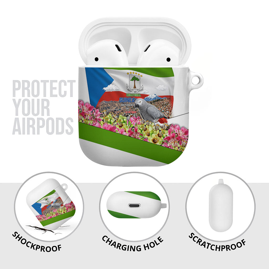 Equatorial Guinea Independence Day Parrot AirPods Case Patriotic Flag Coat Of Arms Tropical Floral