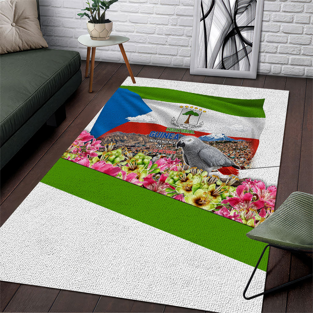 Equatorial Guinea Independence Day Parrot Area Rug Patriotic Flag Coat Of Arms Tropical Floral