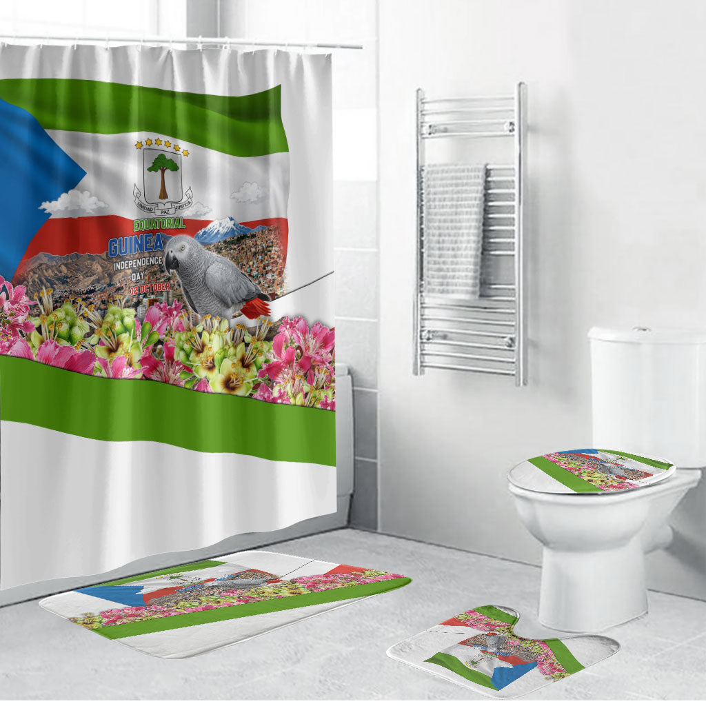 Equatorial Guinea Independence Day Parrot Bathroom Set Patriotic Flag Coat Of Arms Tropical Floral