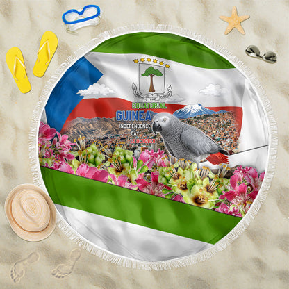 Equatorial Guinea Independence Day Parrot Beach Blanket Patriotic Flag Coat Of Arms Tropical Floral