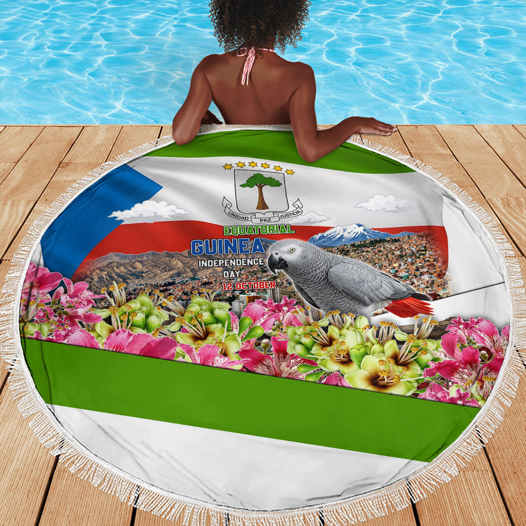 Equatorial Guinea Independence Day Parrot Beach Blanket Patriotic Flag Coat Of Arms Tropical Floral