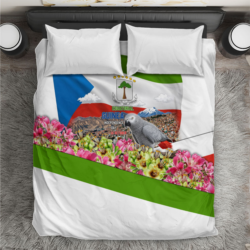 Equatorial Guinea Independence Day Parrot Bedding Set Patriotic Flag Coat Of Arms Tropical Floral