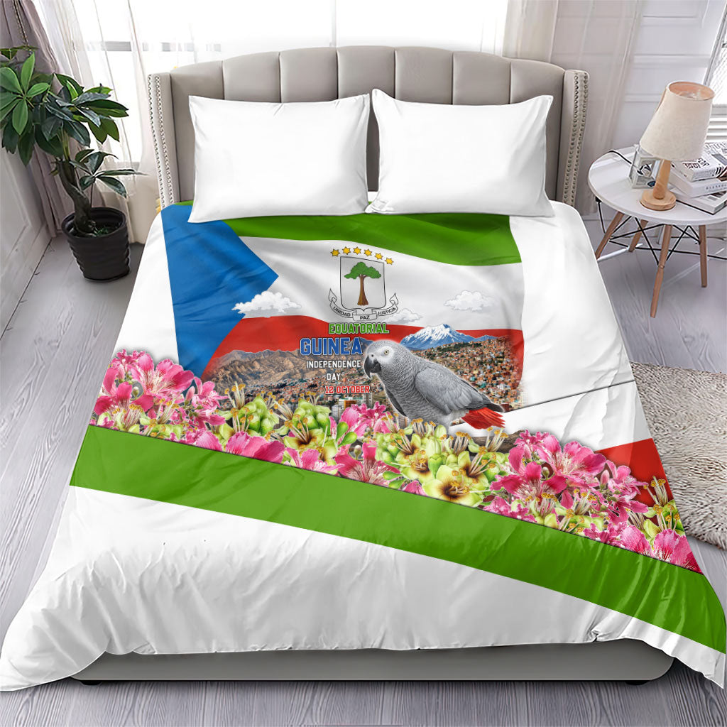 Equatorial Guinea Independence Day Parrot Bedding Set Patriotic Flag Coat Of Arms Tropical Floral