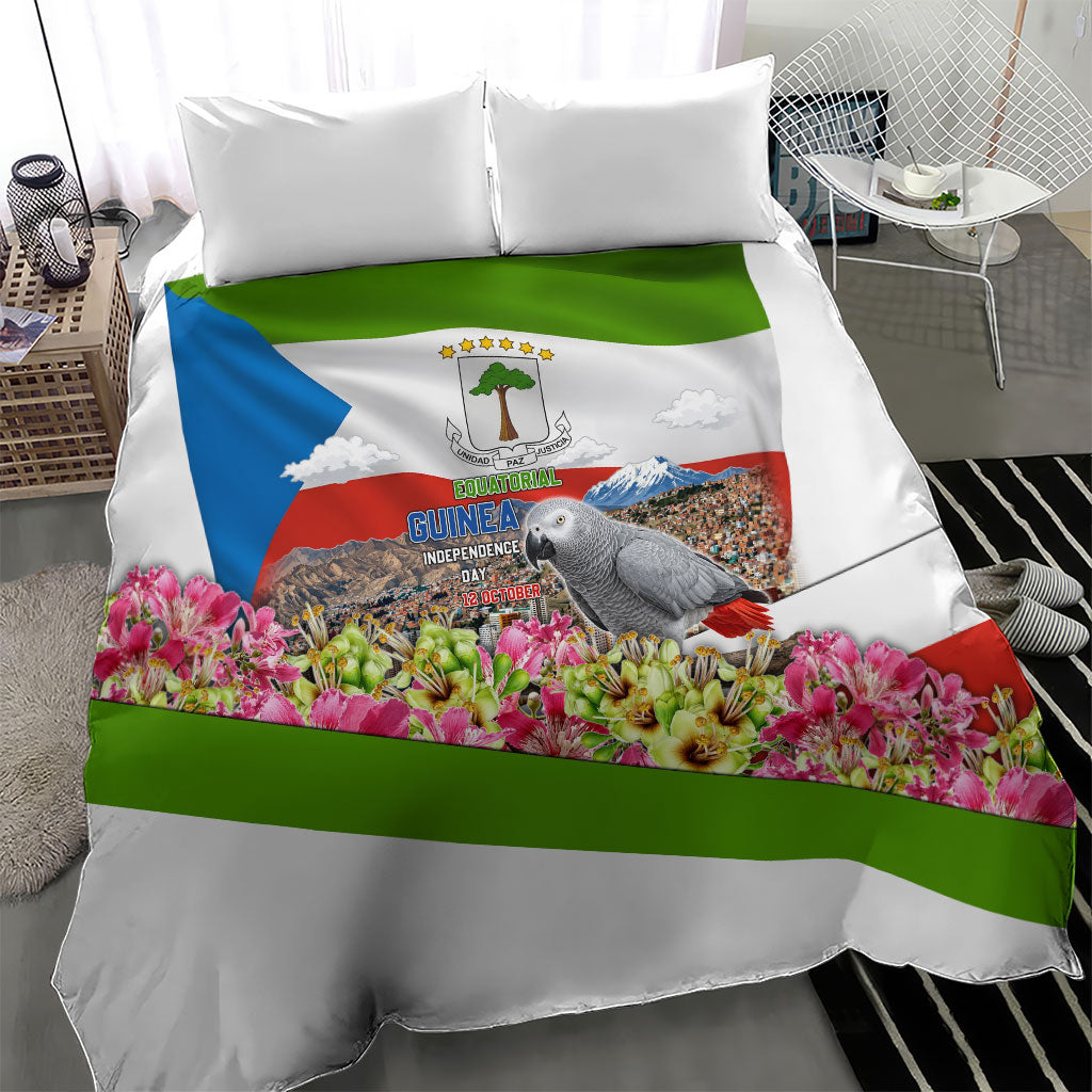 Equatorial Guinea Independence Day Parrot Bedding Set Patriotic Flag Coat Of Arms Tropical Floral