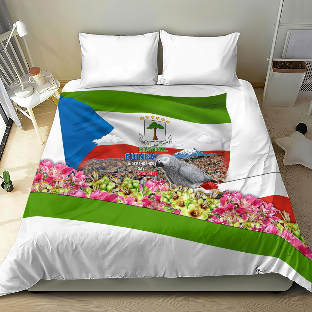 Equatorial Guinea Independence Day Parrot Bedding Set Patriotic Flag Coat Of Arms Tropical Floral