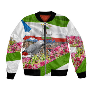 Equatorial Guinea Independence Day Parrot Bomber Jacket Patriotic Flag Coat Of Arms Tropical Floral