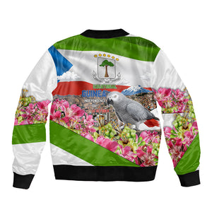 Equatorial Guinea Independence Day Parrot Bomber Jacket Patriotic Flag Coat Of Arms Tropical Floral