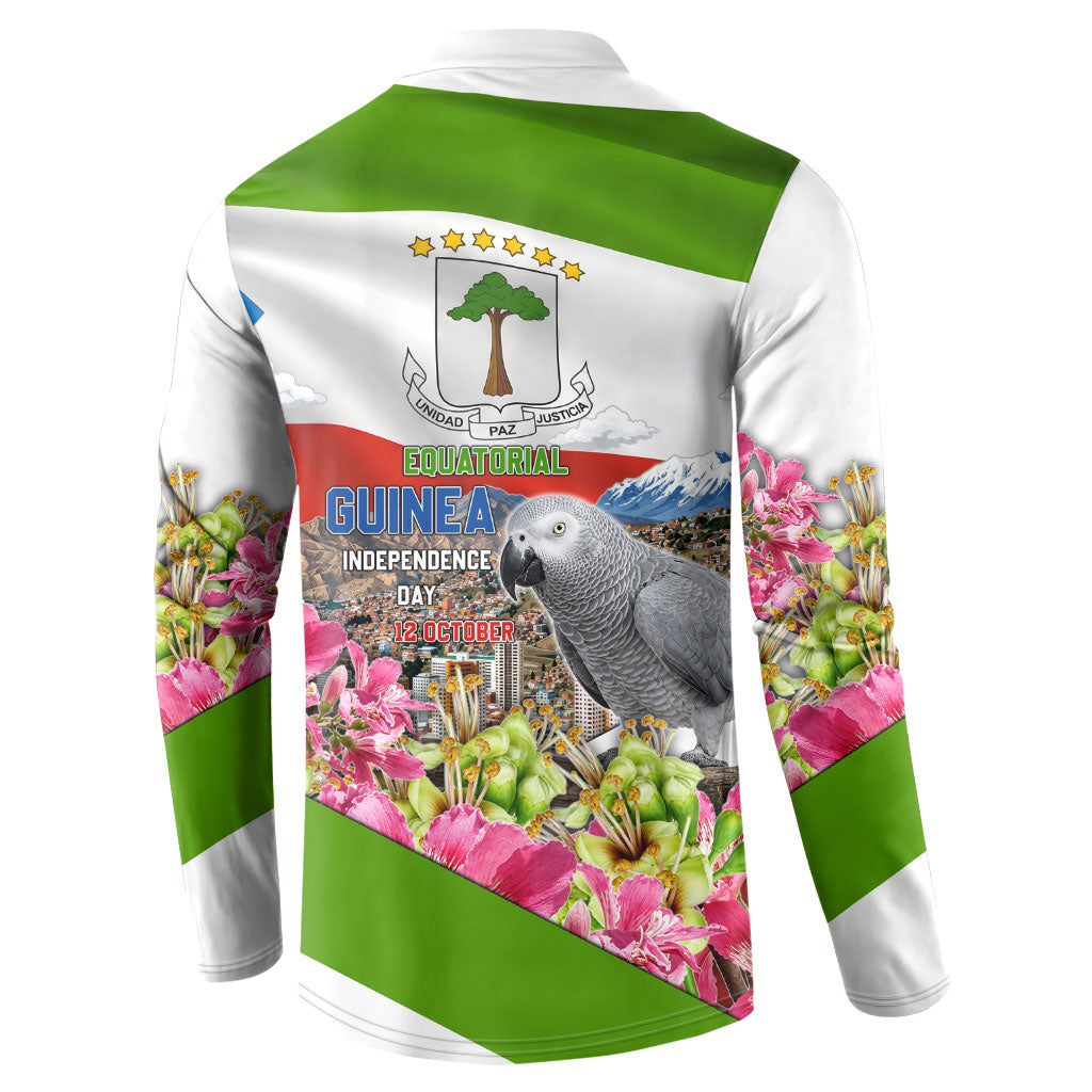 Equatorial Guinea Independence Day Parrot Button Sweatshirt Patriotic Flag Coat Of Arms Tropical Floral