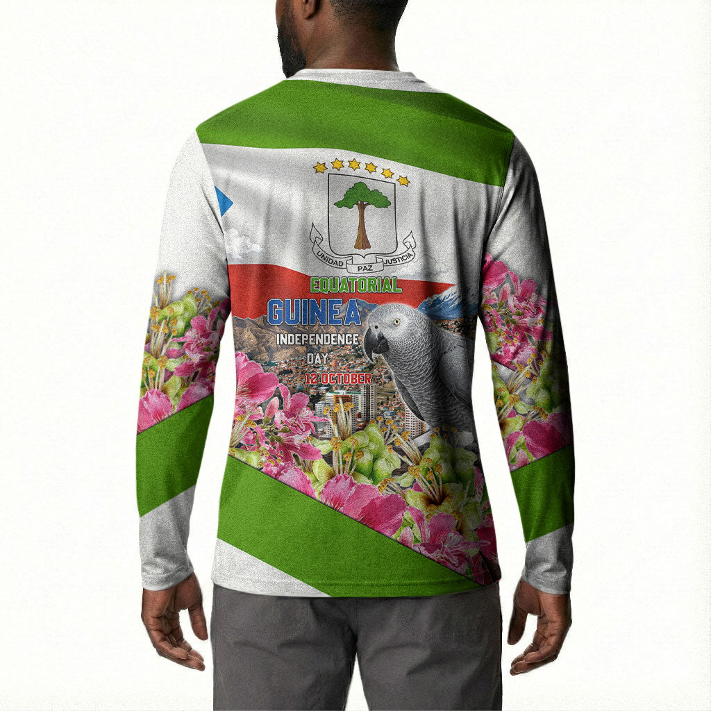 Equatorial Guinea Independence Day Parrot Button Sweatshirt Patriotic Flag Coat Of Arms Tropical Floral
