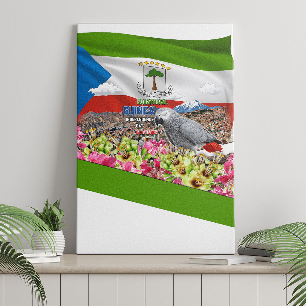 Equatorial Guinea Independence Day Parrot Canvas Wall Art Patriotic Flag Coat Of Arms Tropical Floral