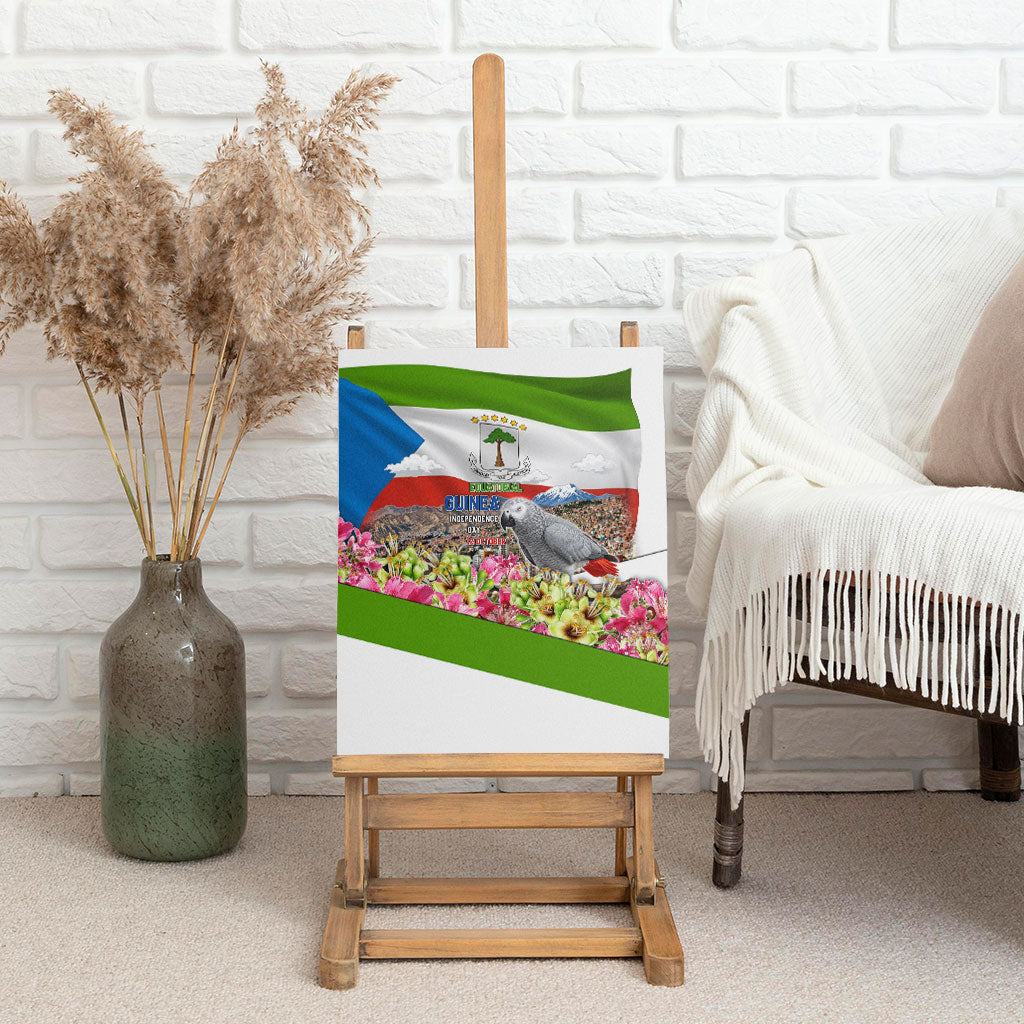 Equatorial Guinea Independence Day Parrot Canvas Wall Art Patriotic Flag Coat Of Arms Tropical Floral