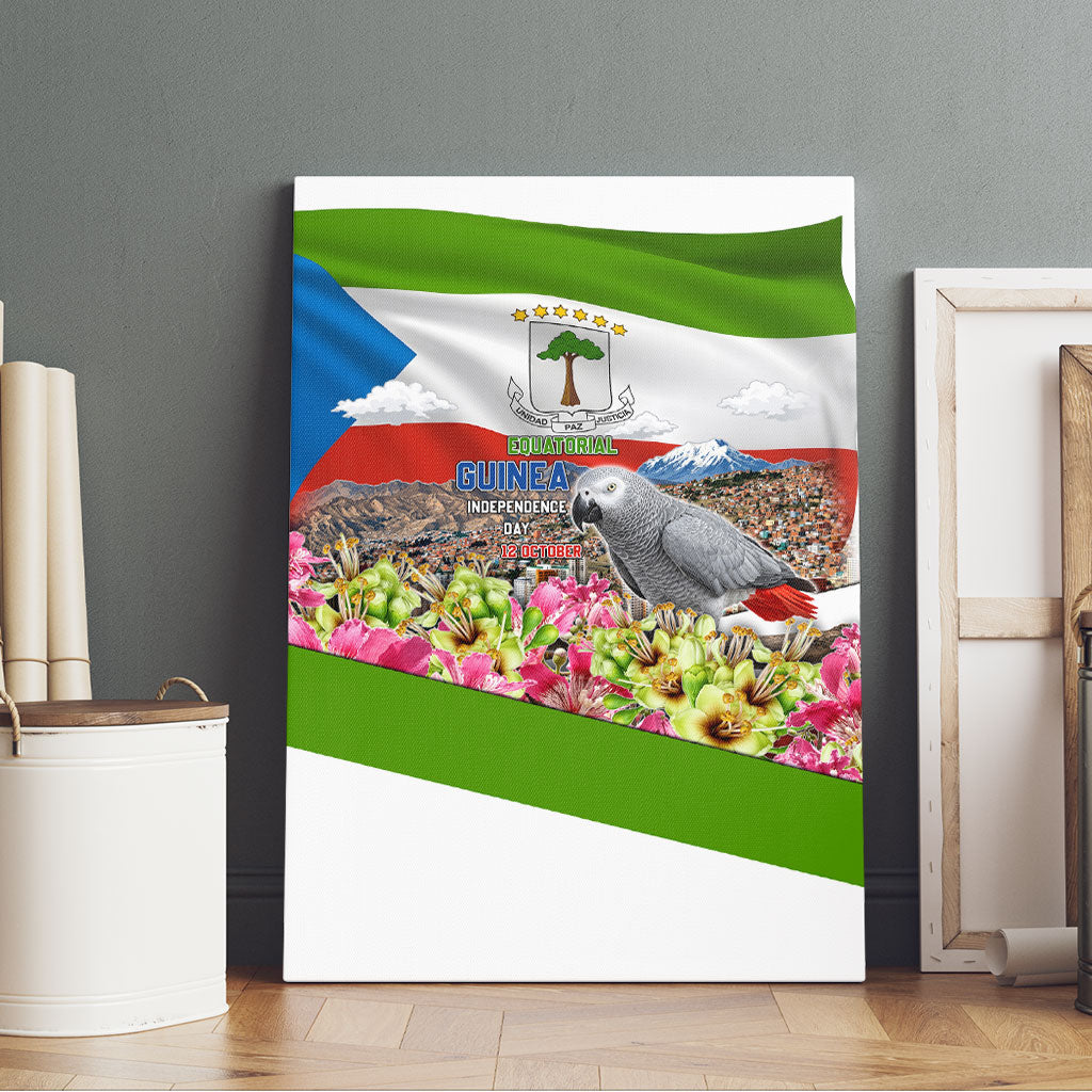 Equatorial Guinea Independence Day Parrot Canvas Wall Art Patriotic Flag Coat Of Arms Tropical Floral
