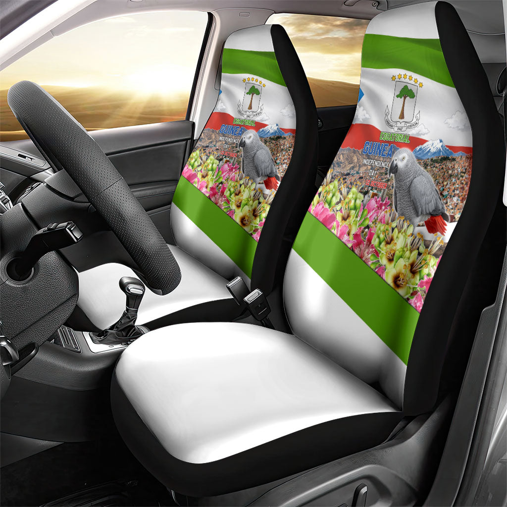 Equatorial Guinea Independence Day Parrot Car Seat Cover Patriotic Flag Coat Of Arms Tropical Floral