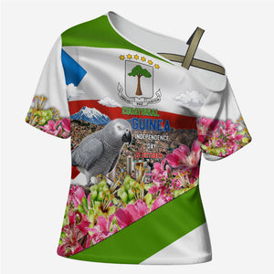 Equatorial Guinea Independence Day Parrot Cross Shoulder Shirt Patriotic Flag Coat Of Arms Tropical Floral