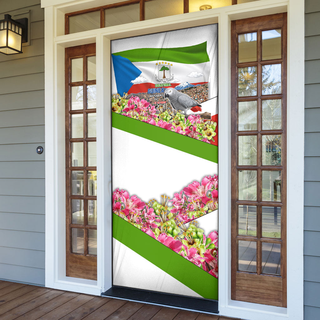 Equatorial Guinea Independence Day Parrot Door Cover Patriotic Flag Coat Of Arms Tropical Floral