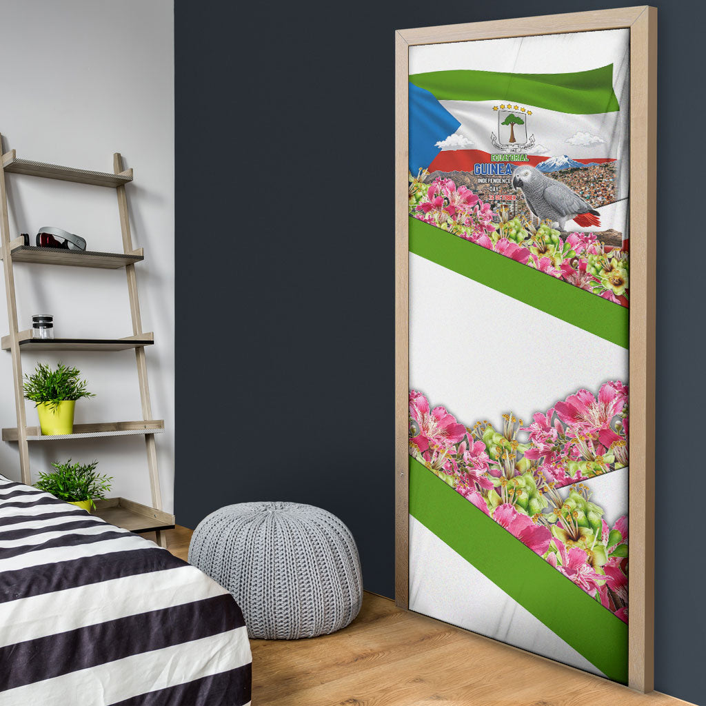 Equatorial Guinea Independence Day Parrot Door Cover Patriotic Flag Coat Of Arms Tropical Floral